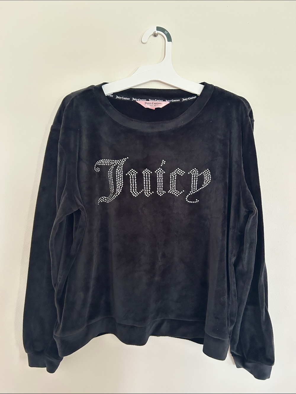 Juicy Couture Black Velour Rhinestone Tracksuit Set- Size M Crewneck & Joggers